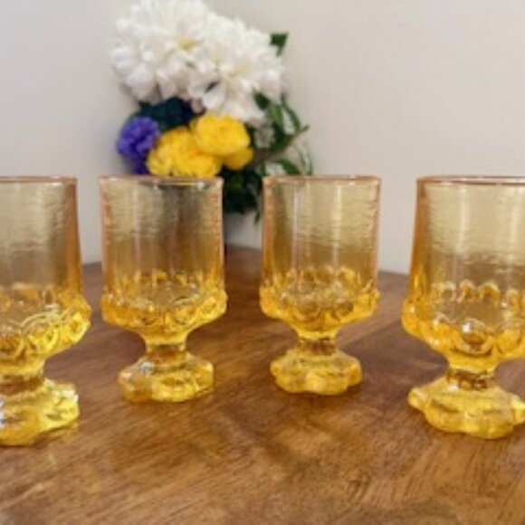 Tiffin Franciscan‎ Madeira Cornsilk Yellow Goblets - 4 Vintage Textured Glasses - Picture 3 of 6